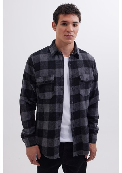 Erkek Slim Fit Dar Kesim Uzun Kollu Kapaklı Çift Cepli Kareli Kışlık Oduncu Gömlek indirimleri