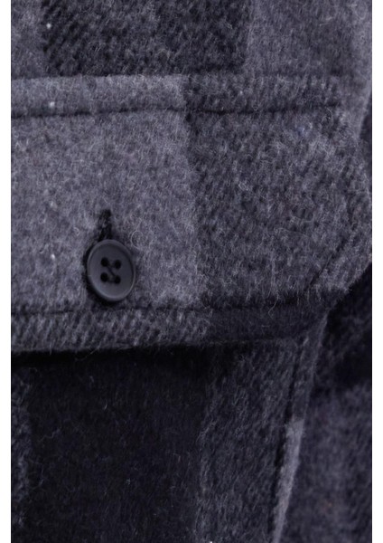 Erkek Slim Fit Dar Kesim Uzun Kollu Kapaklı Çift Cepli Kareli Kışlık Oduncu Gömlek