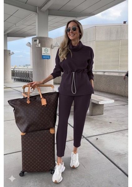 Kadın Uzun Kollu Balıkçı Yaka Belden Lastikli Modal Bluz ve Pantolon Ikili Takım fırsatları