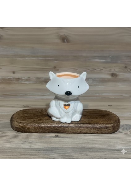 Sevimli Beyaz Tilki Figürlü Seramik Buhurdanlık / Aroma Terapi Lambası ve Tealight Mumluk