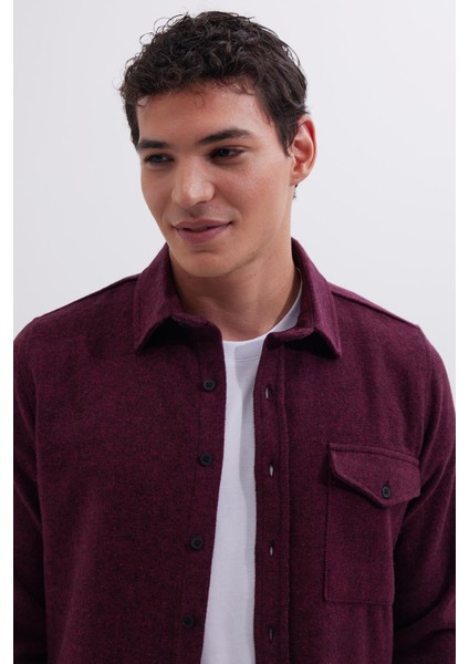 Erkek Slim Fit Tek Cep Kapaklı Düz Oduncu Spor Bordo Gömlek fiyatları