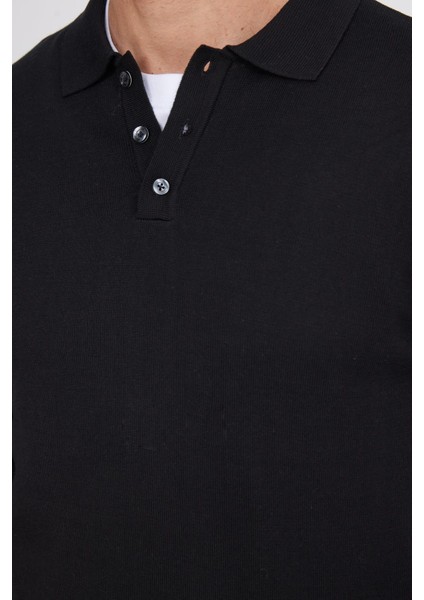 Erkek Standart Fit Normal Kesim Pamuklu Polo Yaka Siyah Kazak modelleri