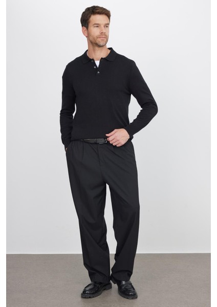 Erkek Standart Fit Normal Kesim Pamuklu Polo Yaka Siyah Kazak fırsatları