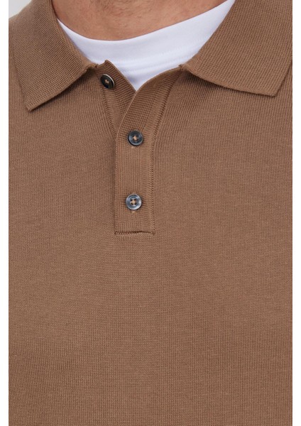 Erkek Standart Fit Normal Kesim Pamuklu Polo Yaka Vizon Kazak modelleri