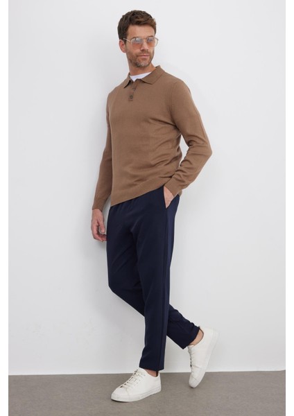 Erkek Standart Fit Normal Kesim Pamuklu Polo Yaka Vizon Kazak indirimleri