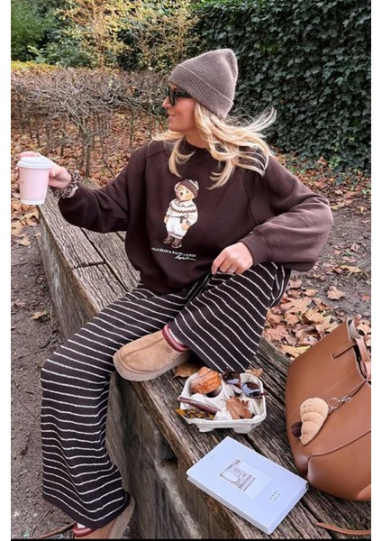 Kahverengi Çizgili Triko Kadın Pantolon MG2609 fiyatları