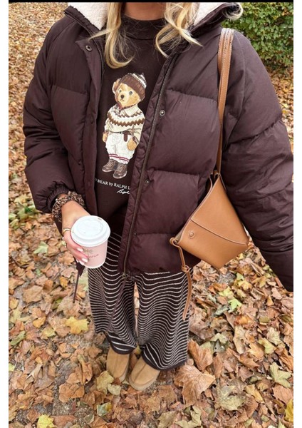 Kahverengi Çizgili Triko Kadın Pantolon MG2609 modelleri