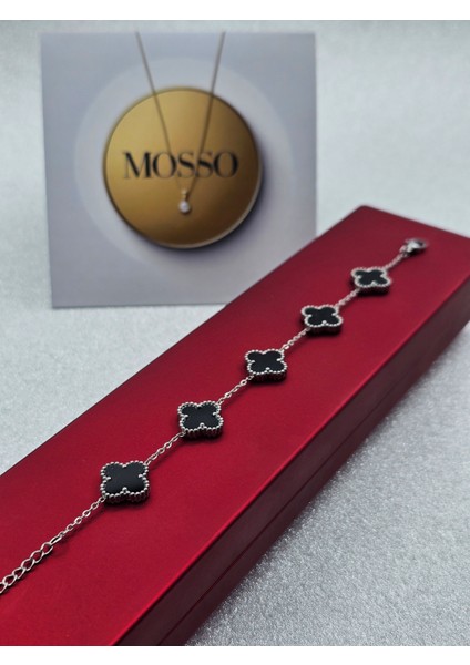 Yonca Model Siyah Çelik Bileklik Gümüş Renk modelleri