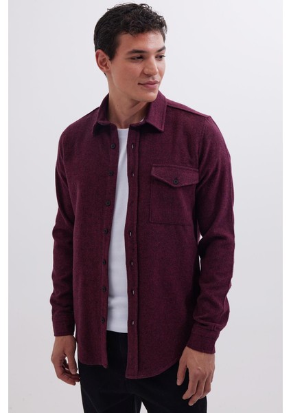 Erkek Slim Fit Tek Cep Kapaklı Düz Oduncu Spor Bordo Gömlek indirimleri