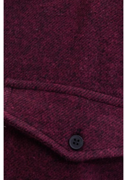 Erkek Slim Fit Tek Cep Kapaklı Düz Oduncu Spor Bordo Gömlek