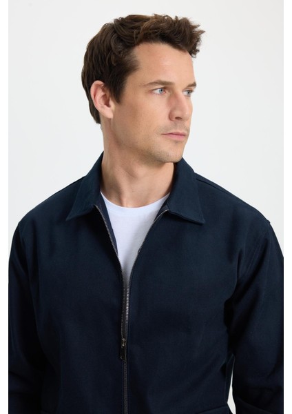 Erkek Relax Fit Rahat Kesim Çift Cep Kapaklı Fermuarlı Beli Lastikli Düz Lacivert Ceket Mont Gömlek fiyatları