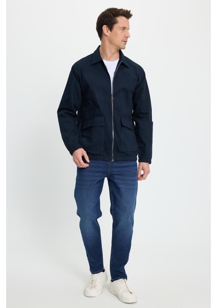 Erkek Relax Fit Rahat Kesim Çift Cep Kapaklı Fermuarlı Beli Lastikli Düz Lacivert Ceket Mont Gömlek indirimleri