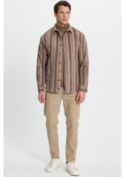 Erkek Relax Fit Rahat Kesim Spor Yaka Çizgili Oduncu Gömlek