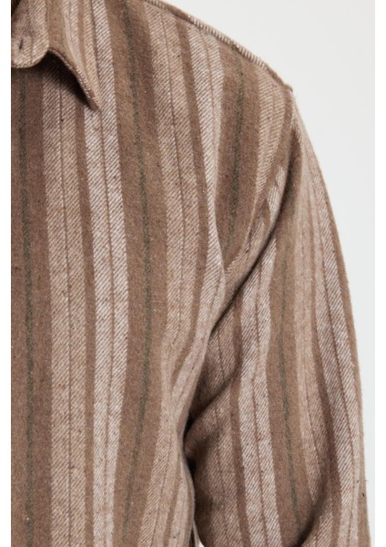 Erkek Relax Fit Rahat Kesim Spor Yaka Çizgili Oduncu Gömlek