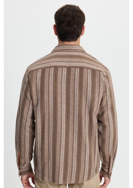 Erkek Relax Fit Rahat Kesim Spor Yaka Çizgili Oduncu Gömlek