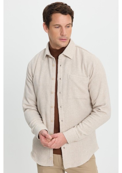 Erkek Slim Fit Dar Kesim armürlü Oduncu Cepli Spor Yaka Ekru Gömlek fiyatları