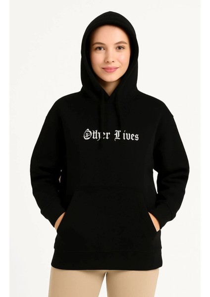 Üç Iplik Kapşonlu Ön ve Arka Baskılı Sweatshirt Hoodie