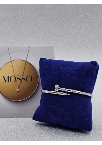 Zirkon Taşlı Çivi Model Gümüş Renk Çelik Bileklik fiyatları