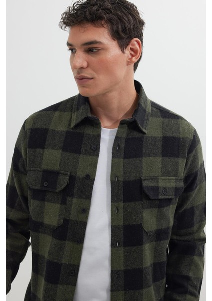 Erkek Slim Fit Dar Kesim Uzun Kollu Kapaklı Çift Cepli Kareli Kışlık Oduncu Gömlek fiyatları