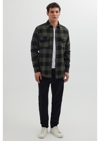 Erkek Slim Fit Dar Kesim Uzun Kollu Kapaklı Çift Cepli Kareli Kışlık Oduncu Gömlek fırsatları