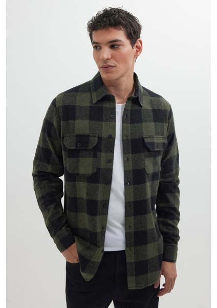 Erkek Slim Fit Dar Kesim Uzun Kollu Kapaklı Çift Cepli Kareli Kışlık Oduncu Gömlek indirimleri