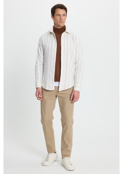 Erkek Slim Fit Dar Kesim Yaka Düğmeli Çizgili Oduncu Gömlek fırsatları