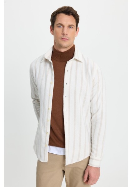 Erkek Slim Fit Dar Kesim Yaka Düğmeli Çizgili Oduncu Gömlek indirimleri