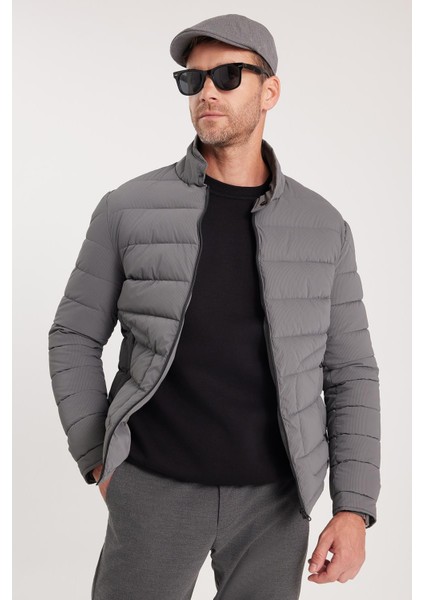 Erkek Regular Fit Klasik Kesim Dik Yaka Çift Cepli Sıcak Tutan Gri Şişme Mont indirimleri