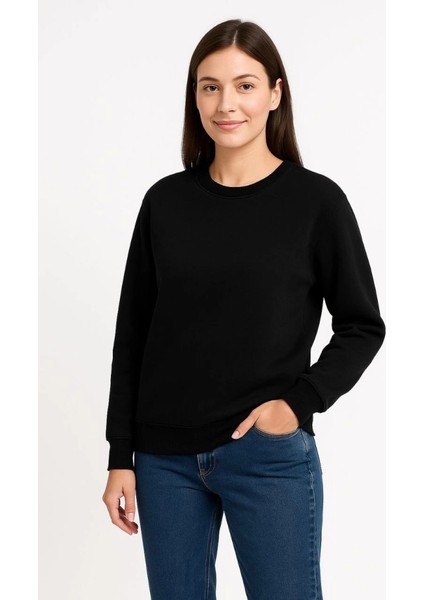 Üç Iplik Düz Bisiklet Yaka Sweatshirt