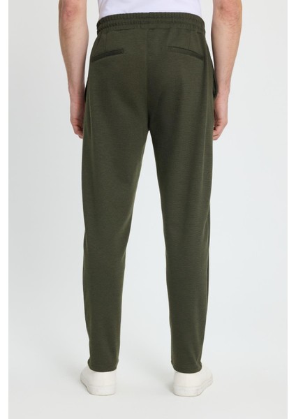 Erkek Regular Fit Klasik Kesim Beli Lastikli Bağcıklı Koyu Haki Jogger Pantolon