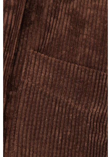 Erkek Regular Fit Rahat Kesim Fitilli Kadife Görünüm Düğmeli Yaka Koyu Kahve Ceket Gömlek