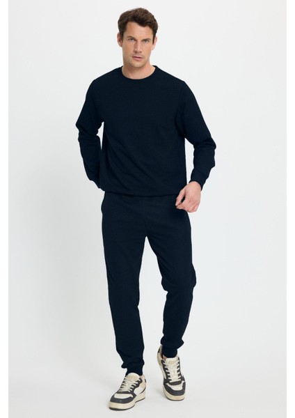 Erkek Relax Fit Pamuklu 2 Iplik Yumuşak Dokulu Bisiklet Yaka Lacivert Eşofman Takımı fırsatları