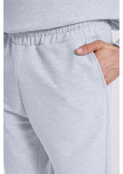 Erkek Relax Fit Pamuklu 2 Iplik Yumuşak Dokulu Bisiklet Yaka Gri Eşofman Takımı