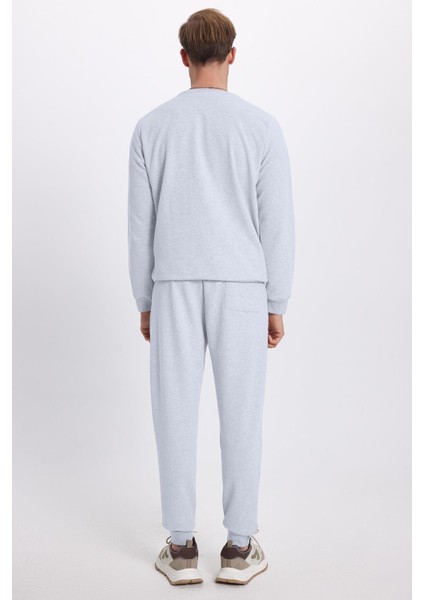Erkek Relax Fit Pamuklu 2 Iplik Yumuşak Dokulu Bisiklet Yaka Gri Eşofman Takımı