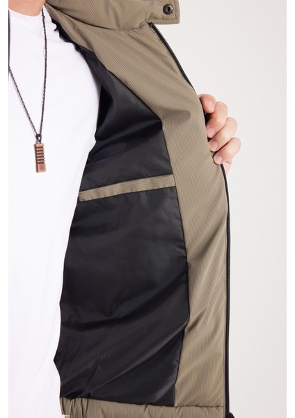 Erkek Regular Fit Klasik Kesim Dik Yaka Çift Cepli Sıcak Tutan Haki Şişme Mont modelleri