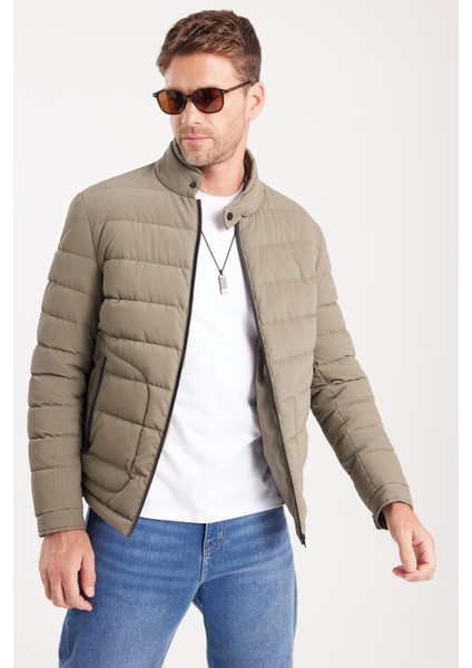 Erkek Regular Fit Klasik Kesim Dik Yaka Çift Cepli Sıcak Tutan Haki Şişme Mont fırsatları