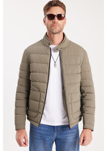 Erkek Regular Fit Klasik Kesim Dik Yaka Çift Cepli Sıcak Tutan Haki Şişme Mont indirimleri