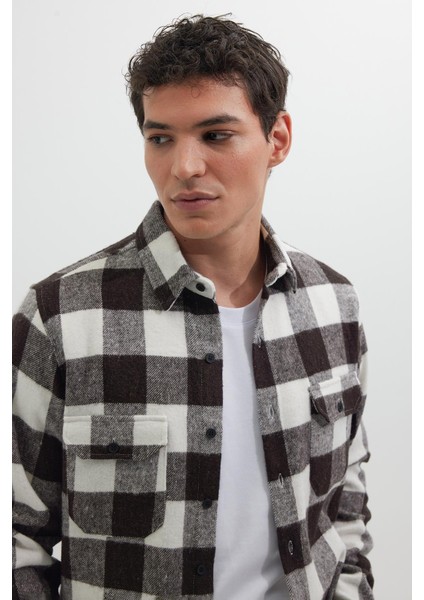 Erkek Slim Fit Dar Kesim Uzun Kollu Kapaklı Çift Cepli Kareli Kışlık Oduncu Gömlek fiyatları