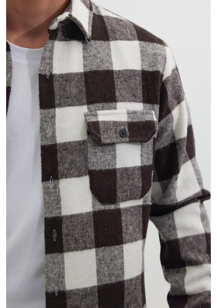 Erkek Slim Fit Dar Kesim Uzun Kollu Kapaklı Çift Cepli Kareli Kışlık Oduncu Gömlek modelleri