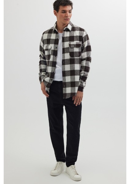 Erkek Slim Fit Dar Kesim Uzun Kollu Kapaklı Çift Cepli Kareli Kışlık Oduncu Gömlek fırsatları