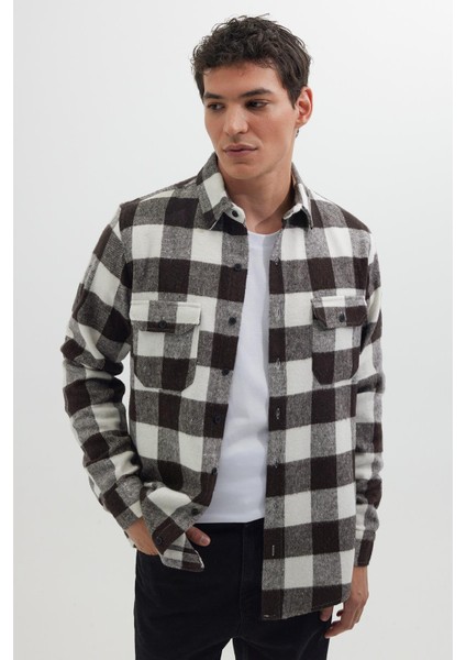 Erkek Slim Fit Dar Kesim Uzun Kollu Kapaklı Çift Cepli Kareli Kışlık Oduncu Gömlek indirimleri