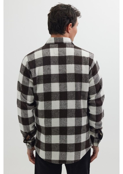 Erkek Slim Fit Dar Kesim Uzun Kollu Kapaklı Çift Cepli Kareli Kışlık Oduncu Gömlek