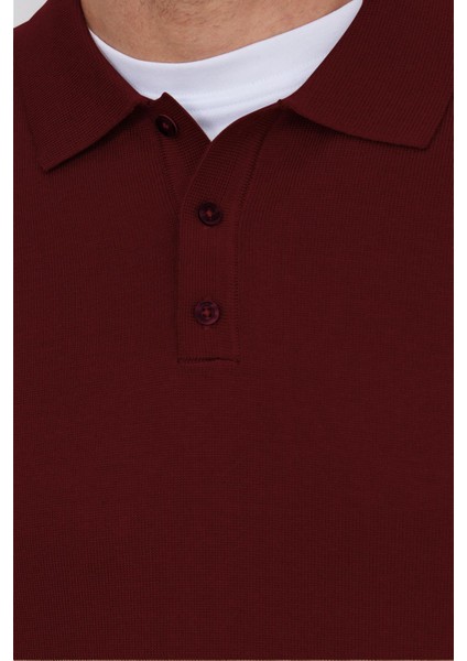 Erkek Standart Fit Normal Kesim Pamuklu Polo Yaka Bordo Kazak modelleri