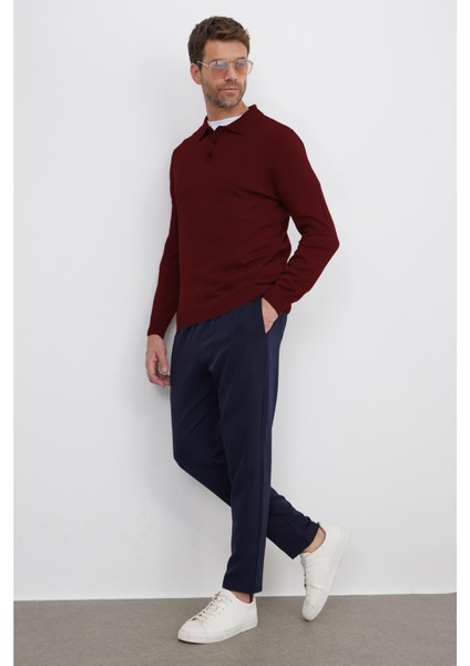 Erkek Standart Fit Normal Kesim Pamuklu Polo Yaka Bordo Kazak fırsatları