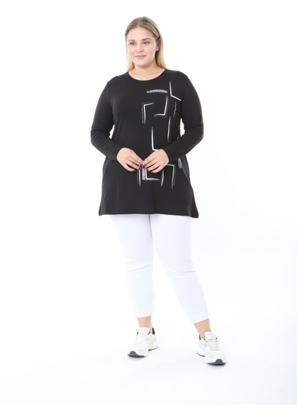 Kadın Büyük Beden Desenli Taş Baskılı Tunik