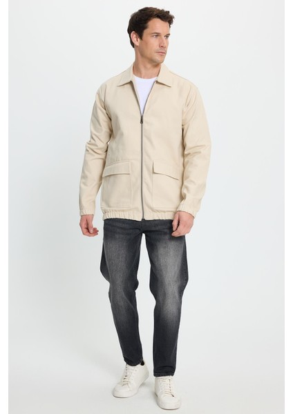 Erkek Relax Fit Rahat Kesim Çift Cep Kapaklı Fermuarlı Beli Lastikli Düz Bej Ceket Mont Gömlek indirimleri