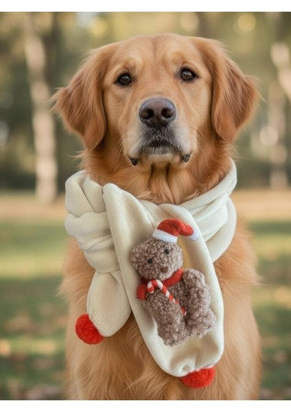 Teddy Santa Yılbaşı Köpek Atkısı | Polar Peluş Köpek Atkısı | Köpek Yılbaşı Aksesuarı | Orta ve Büyük Irklar Için