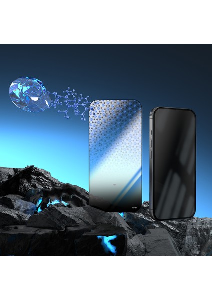 iPhone 16E Uyumlu Mohseven Safir Coating Privacy Hayalet Temperli Cam Ekran Koruyucu Siyah