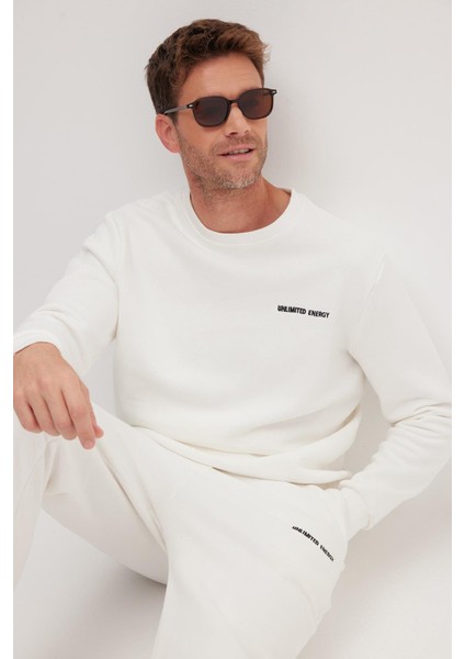 Erkek Relax Fit Pamuklu 3 Iplik Yumuşak Dokulu Içi Polarlı Bisiklet Yaka Beyaz Eşofman Takımı fiyatları