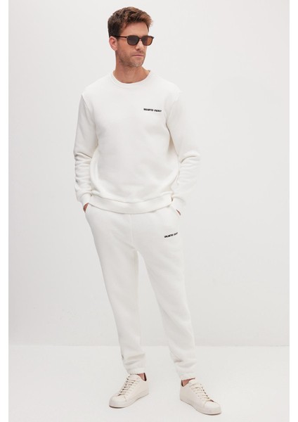 Erkek Relax Fit Pamuklu 3 Iplik Yumuşak Dokulu Içi Polarlı Bisiklet Yaka Beyaz Eşofman Takımı indirimleri